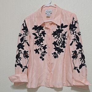 Linea By Louis DELL'Olio Women's Pink Silk Floral Top S